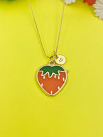 Gold Red Strawberry Charm Necklace - Lebua Jewelry, Personalized Customized Monogram Made to Order Jewelry, N4718A