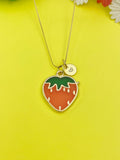 Gold Red Strawberry Charm Necklace - Lebua Jewelry, Personalized Customized Monogram Made to Order Jewelry, N4718A