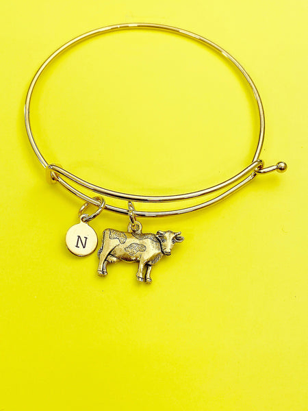 Gold Cow Charm Bracelet Gifts Idea- Lebua Jewelry, Personalized Customized Monogram Made to Order Jewelry, AN490