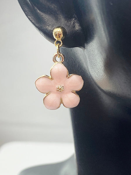 Gold Pink Magnolias Flower Charm Stud Earrings Everyday Gifts Ideas - Lebua Jewelry, Personalized Customized Made to Order Jewelry, AN1956