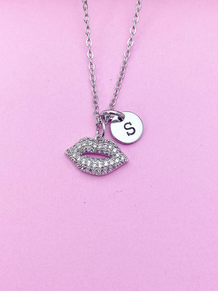 Silver Lip Charm Necklace Makeup Artist School Gift Ideas- Lebua Jewelry, Personalized Customized Monogram Made to Order Jewelry, N1552