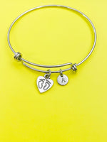 Silver Footprint Charm Bracelet Gifts Idea- Lebua Jewelry, Personalized Customized Monogram Made to Order Jewelry, AN747