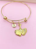 Gold Gingko Ginkgo Leaf Charm Bracelet Nature Gifts Ideas- Lebua Jewelry, Personalized Customized Monogram Made to Order Jewelry, N5484