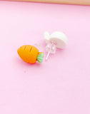 Cute White Rabbit and Orange Carrot 925 Sterling Silver Stud Earrings Easter Gifts Idea - Lebua Jewelry, Made to Order Jewelry, N5489