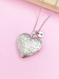 Silver Heart Flower Locket Pendant Necklace, Stainless Steel Chain Necklace, Personalized Jewelry, L004