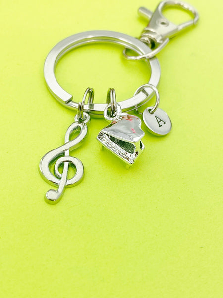 Silver Piano Treble Clef Music Note Charm Keychain Everyday Gift Idea- Lebua Jewelry, Personalized Customized Made to Order Jewelry, BN2567