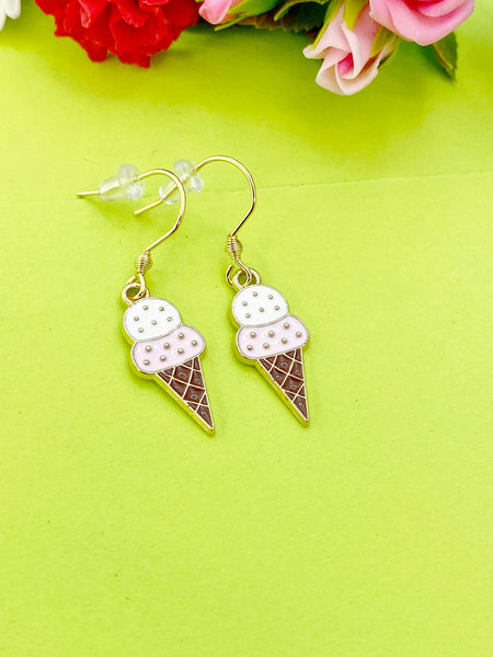 Gold Ice Cream Cone Charm Earrings Everyday Gifts Ideas - Lebua Jewelry, Personalized Customized Made to Order Jewelry, AN3996