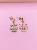 Gold Justice Scale Charm Stud Earrings Lawyer Law School Paralegal Judge Libra Gifts Idea Personalized Made to Order N4112A