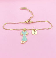 Lebua Jewelry Gold Cute Blue Cat Kitten Charm Bracelet Cat Pet Lover Gifts Idea Personalized Customized Made to Order, N1103