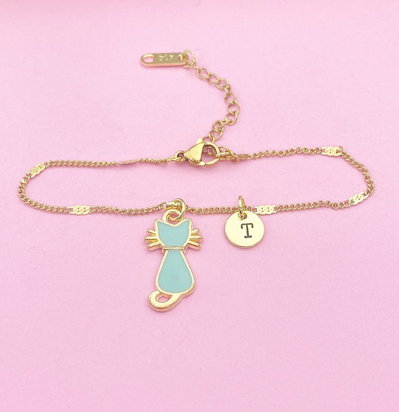 Lebua Jewelry Gold Cute Blue Cat Kitten Charm Bracelet Cat Pet Lover Gifts Idea Personalized Customized Made to Order, N1103