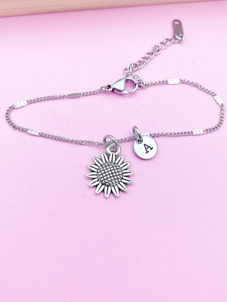 Silver Sunflower Charm Bracelet Wedding Bridesmaid Mother's Day Gifts Ideas Lebua Jewelry Personalized Customized Made to Order, N2291
