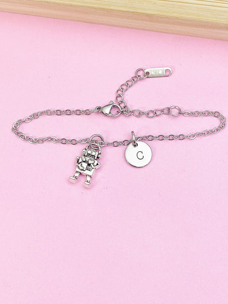 Silver Robot Heart Charm Bracelet Robotic Gifts Ideas - Lebua Jewelry, Personalized Customized Made to Order Jewelry, AN1445