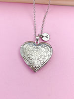 Silver Heart Flower Locket Pendant Necklace, Stainless Steel Chain Necklace, Personalized Jewelry, L004