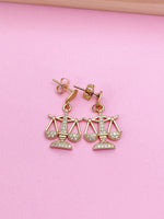 Gold Justice Scale Charm Stud Earrings Lawyer Law School Paralegal Judge Libra Gifts Idea Personalized Made to Order N4112A