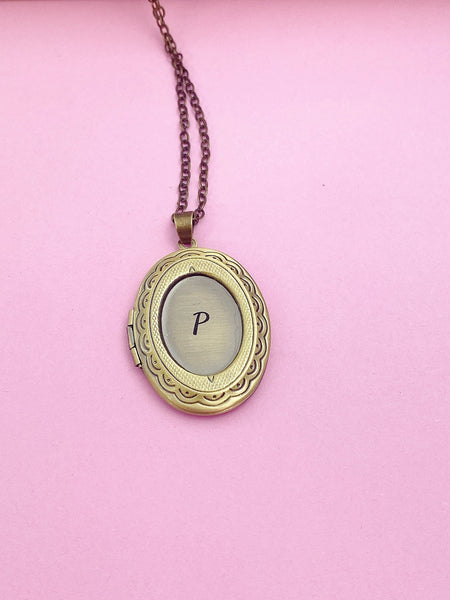 Antique Bronze Oval Locket Necklace - Lebua Jewelry, Personalized Customized Monogram Made to Order Jewelry, D389