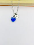Lebua Jewelry Gold Heart Blue Sapphire Charm Necklace September Birthday Mother's Day Gifts Ideas Personalized Customized Made to Order N73