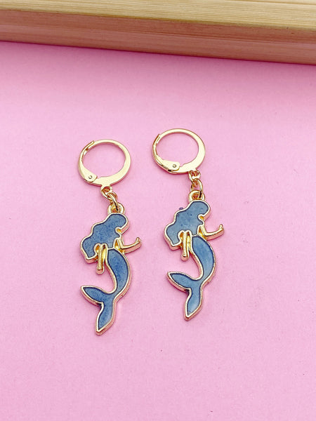 Gold Blue Mermaid Earrings Daughter Granddaughter Birthday Gifts Ideas Lebua Jewelry Personalized Customized Made to Order, N3298